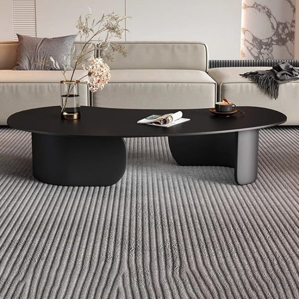 Modern Minimalist Cashew Bend Rock Slab Stainless Steel End Table 1-Tier For Living Room - Image 9