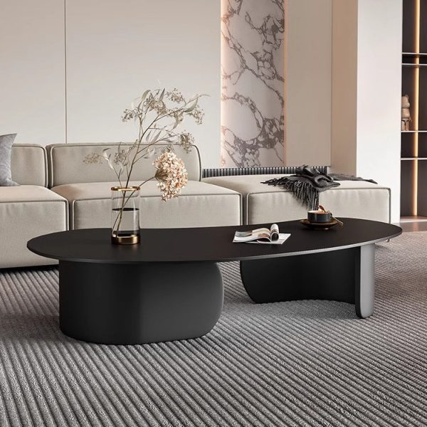 Modern Minimalist Cashew Bend Rock Slab Stainless Steel End Table 1-Tier For Living Room - Image 7