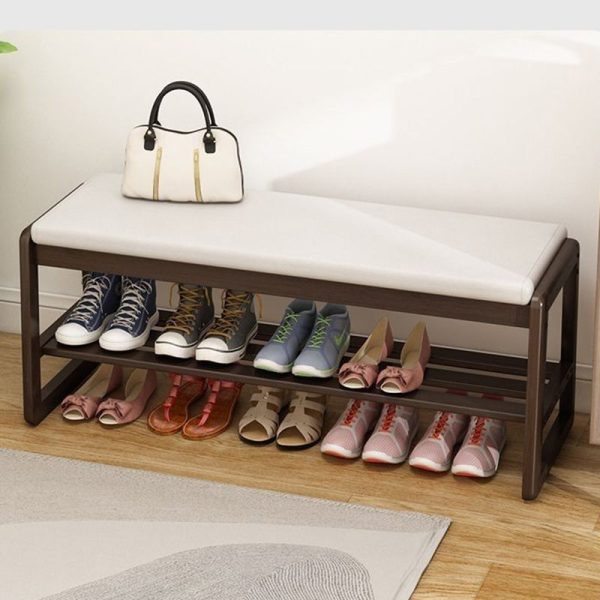 Contemporary Scandinavian Rectangle Tech Cloth Solid Wood Shoe Storage 1-Shelf For Entryways - Image 3