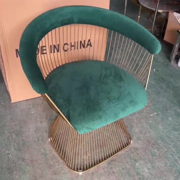 Modern Luxury Curve Hollow Oval Fabric Stainless Steel Accent Chair Backrest Arm For Living Room - Image 11