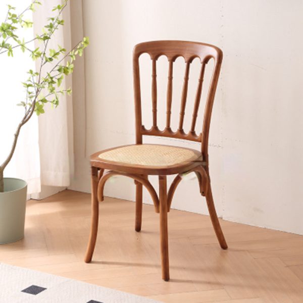 Traditional Vintage Round Rattan Solid Wood Dining Chair Backrest For Dining Room - Image 10