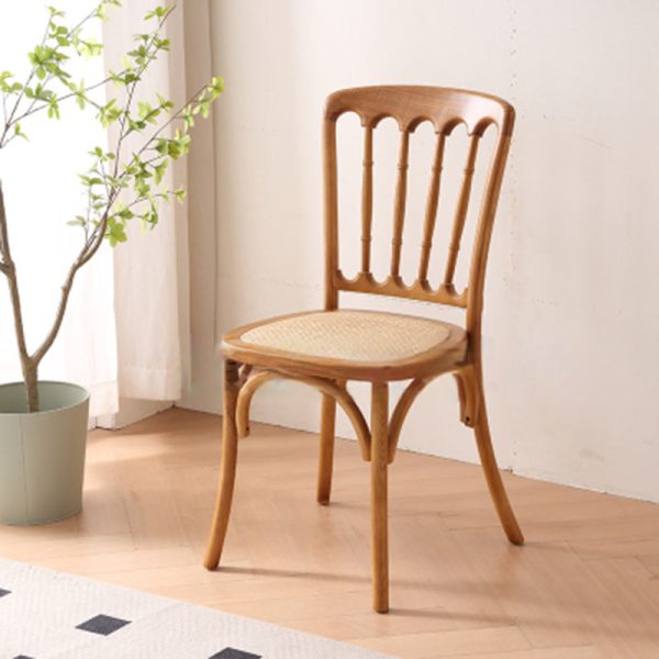 Traditional Vintage Round Rattan Solid Wood Dining Chair Backrest For Dining Room - Image 2