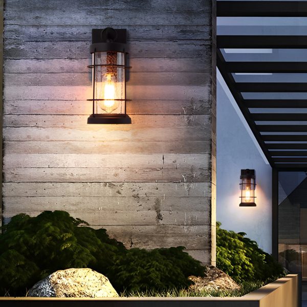 Waterproof Iron Glass Lantern Black Retro Rustic Exterior Wall Lights - Image 3