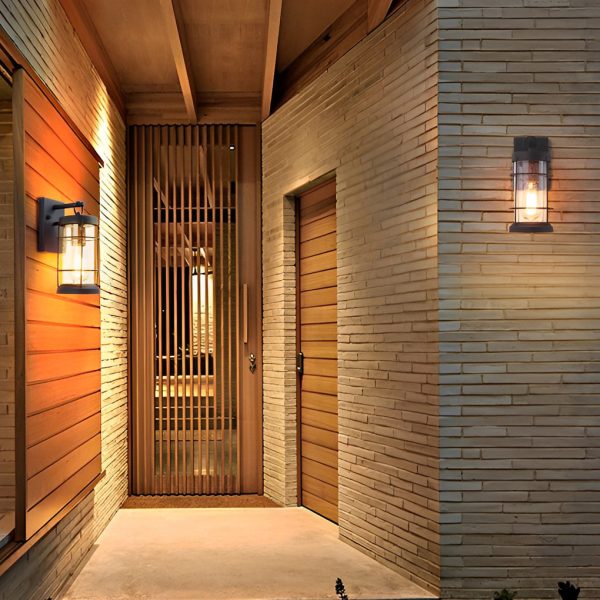 Waterproof Iron Glass Lantern Black Retro Rustic Exterior Wall Lights - Image 4