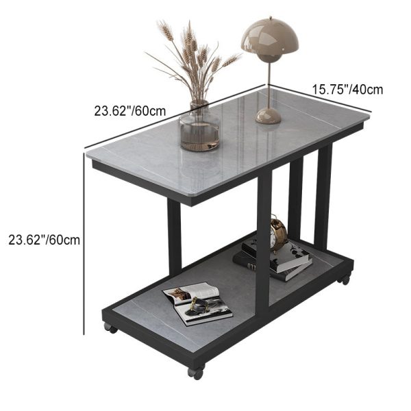 Modern Simplicity Rectangular Slab Steel End Table 2-Tier Movable For Living Room - Image 8