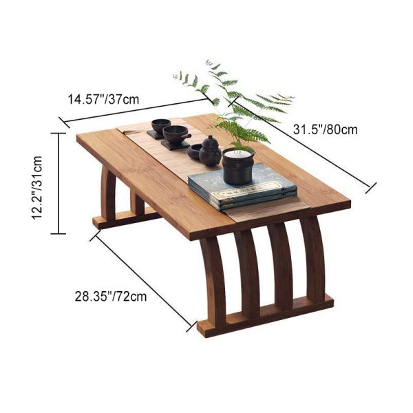 Traditional Japanese Rectangle Curved Heather Bamboo End Table 1-Tier For Living Room - Image 5