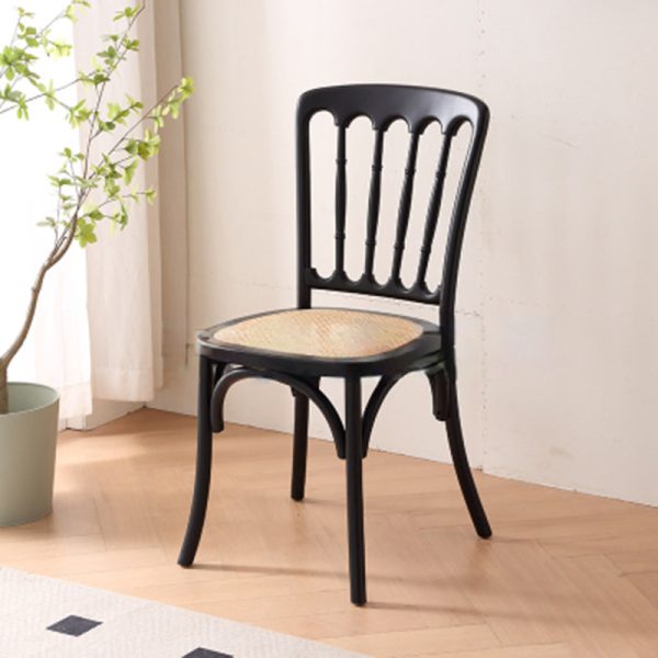 Traditional Vintage Round Rattan Solid Wood Dining Chair Backrest For Dining Room - Image 12