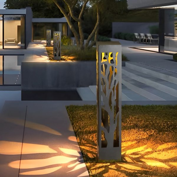 Solar-Powered Modern Outdoor Lawn Lamp with Creative Hollow-Out Branch Pattern