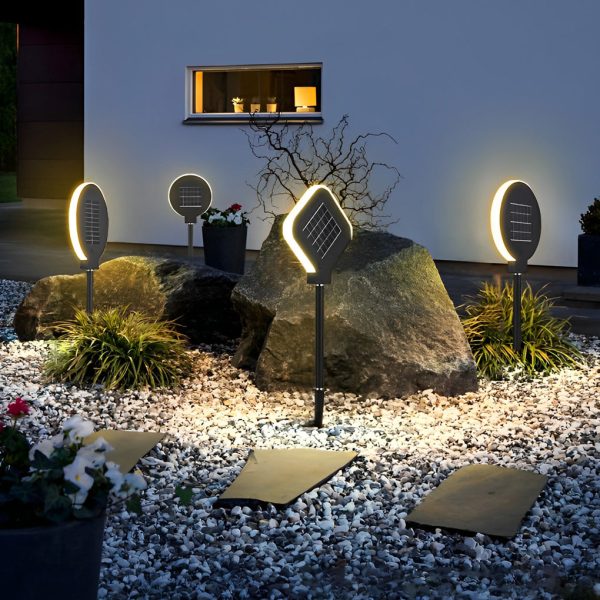 Circular Geometric Shape Waterproof LED Black Modern Solar Lawn Light - Image 4