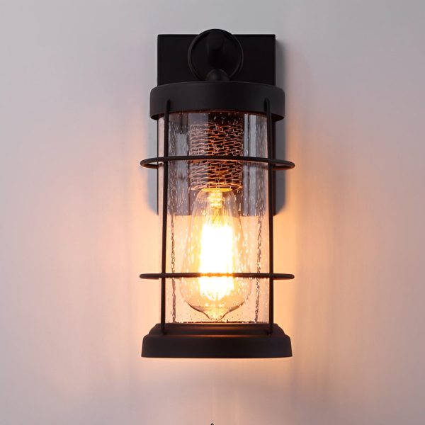 Waterproof Iron Glass Lantern Black Retro Rustic Exterior Wall Lights - Image 5