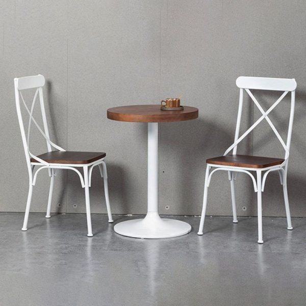 Contemporary Industrial Leather Wood Iron Square X Shape Back Dining Chair & Table Set For Dining Room - Image 13