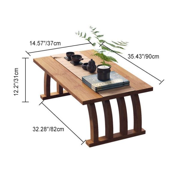 Traditional Japanese Rectangle Curved Heather Bamboo End Table 1-Tier For Living Room - Image 6