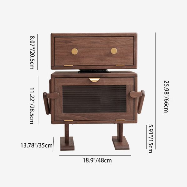 Contemporary Creative Kids Robot Rectangular Cubic Wood Nightstand Swivel 2-Cabinet For Bedroom - Image 4