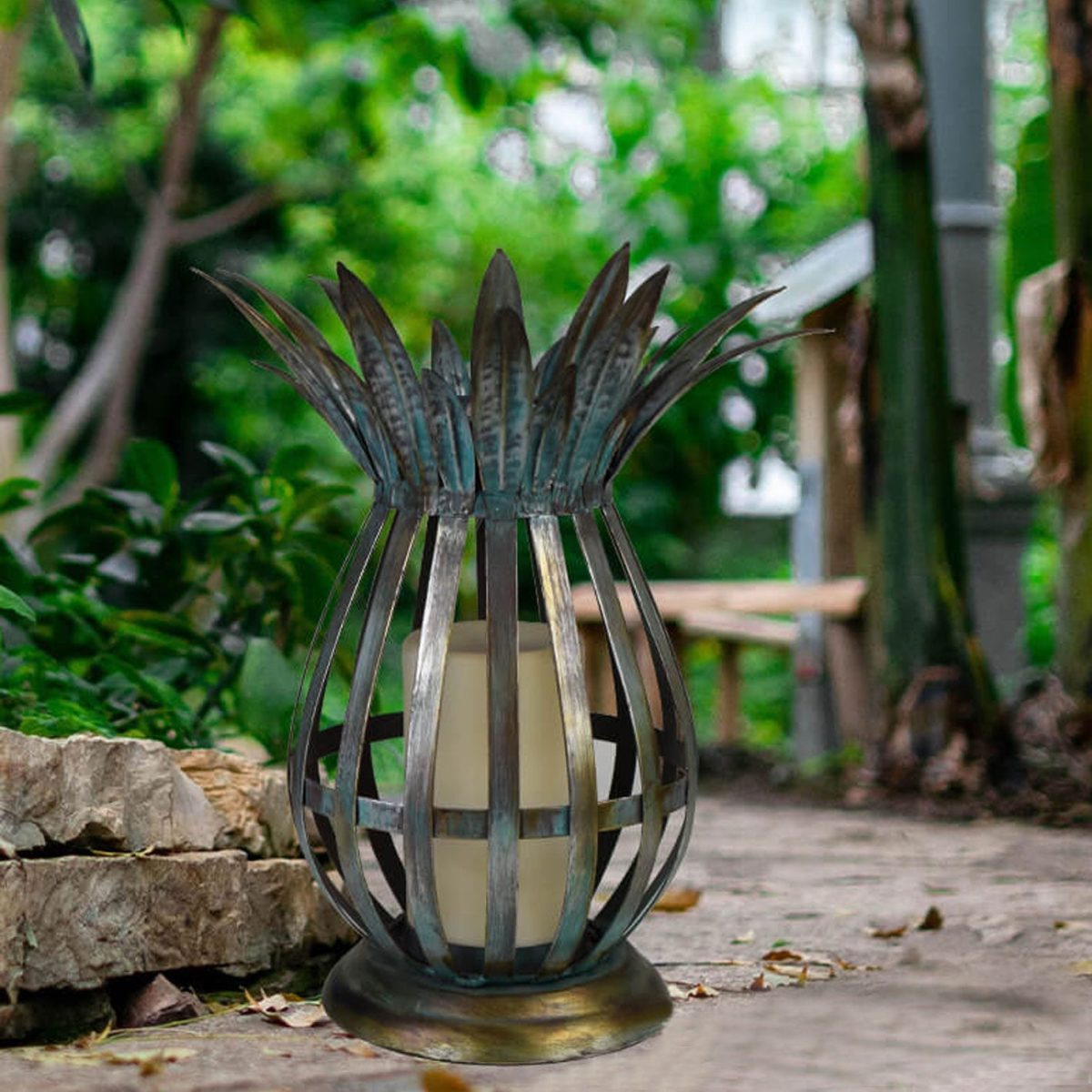 Solar Iron Pineapple Flame Candle Hollow LED Lawn Decorative Light - Image 9