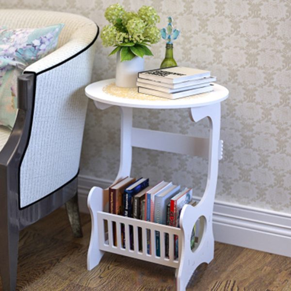 Contemporary Creative Round Rectangular Basket Base Wood Board End Table 1-Storage For Living Room - Image 3