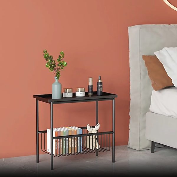 Contemporary Scandinavian Rectangle Iron Top End Table 2-Tier Storage Shelves For Living Room - Image 6