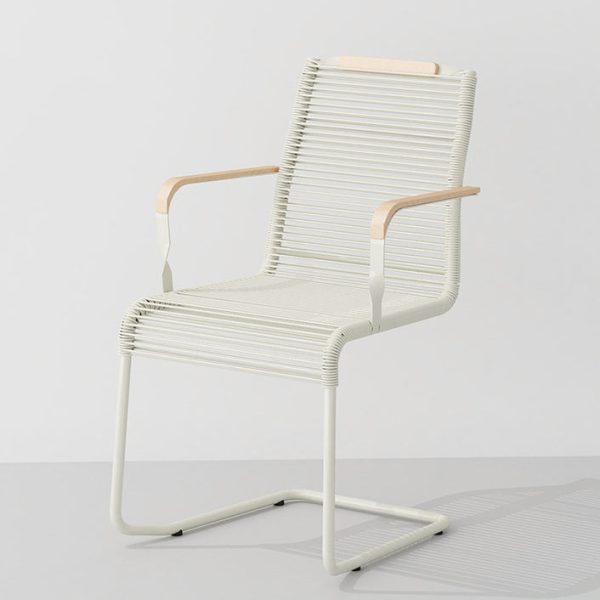 Modern Minimalist PP & Iron Striped Outdoor Lounge Chair With Backrest And Armrests For Garden Or Patio - Image 9