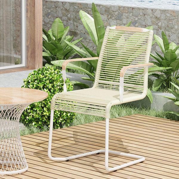 Modern Minimalist PP & Iron Striped Outdoor Lounge Chair With Backrest And Armrests For Garden Or Patio