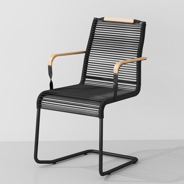Modern Minimalist PP & Iron Striped Outdoor Lounge Chair With Backrest And Armrests For Garden Or Patio - Image 13