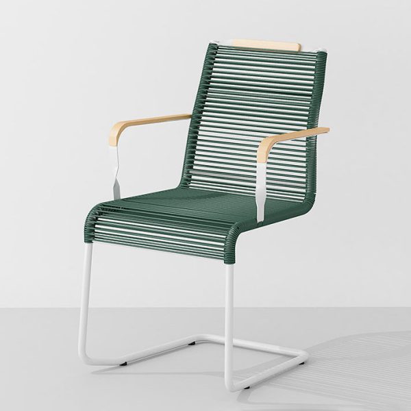 Modern Minimalist PP & Iron Striped Outdoor Lounge Chair With Backrest And Armrests For Garden Or Patio - Image 14