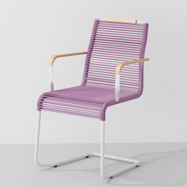 Modern Minimalist PP & Iron Striped Outdoor Lounge Chair With Backrest And Armrests For Garden Or Patio - Image 16