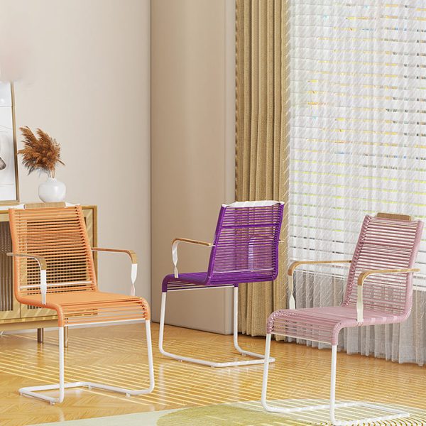Modern Minimalist PP & Iron Striped Outdoor Lounge Chair With Backrest And Armrests For Garden Or Patio - Image 11