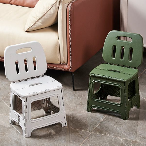 Modern Minimalist Plastic Square Low Stool With Backrest, Foldable & Portable For Living Room - Image 11