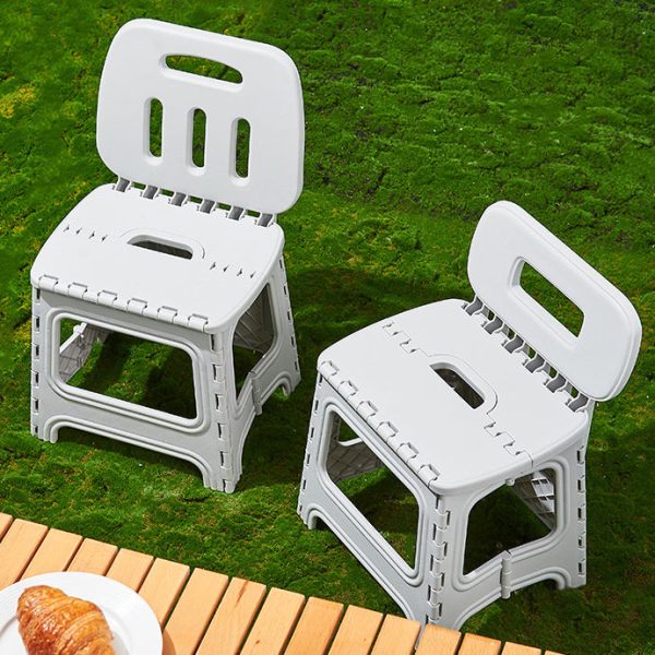 Modern Minimalist Plastic Square Low Stool With Backrest, Foldable & Portable For Living Room - Image 2