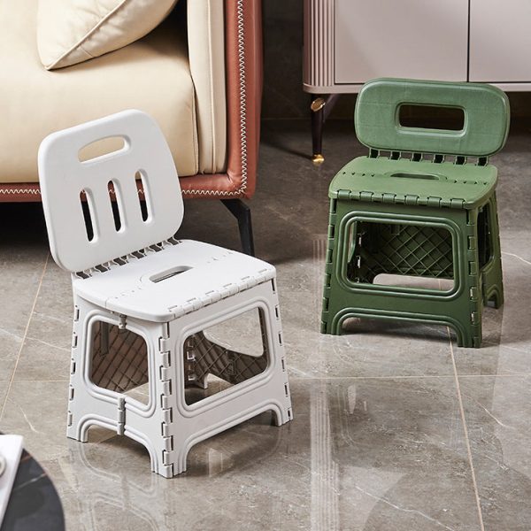 Modern Minimalist Plastic Square Low Stool With Backrest, Foldable & Portable For Living Room - Image 14