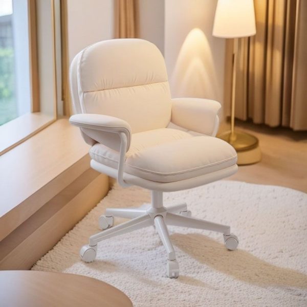 Modern Minimalist PU Leather Carbon Steel Square Cushion Desk Chair With Armrest & Backrest For Home Office - Image 3