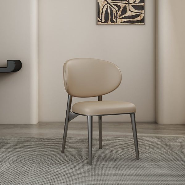 Modern Luxury Microfiber Leather & Carbon Steel Round Cushion Dining Chair With Backrest For Dining Room - Image 8