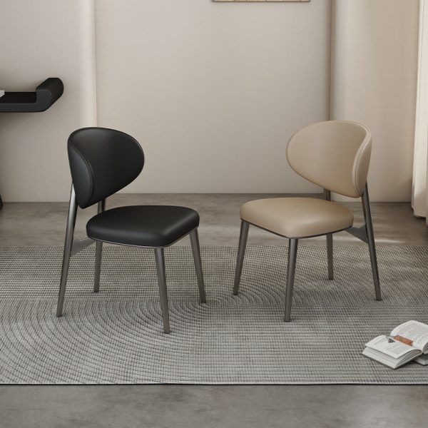 Modern Luxury Microfiber Leather & Carbon Steel Round Cushion Dining Chair With Backrest For Dining Room - Image 2