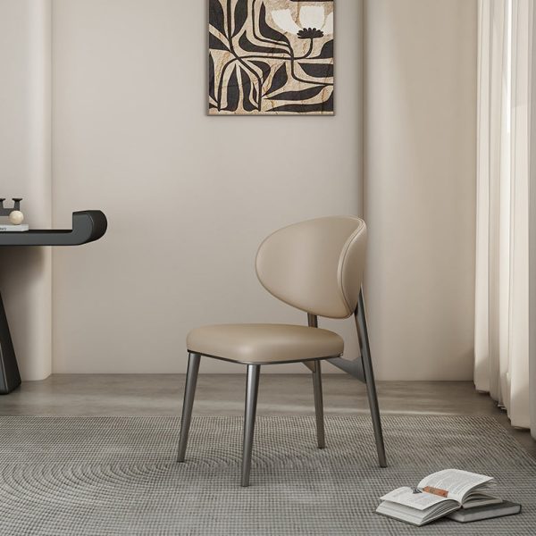 Modern Luxury Microfiber Leather & Carbon Steel Round Cushion Dining Chair With Backrest For Dining Room - Image 3