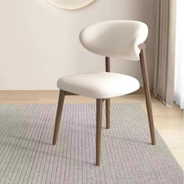 Contemporary Nordic Wood & Leather Round-Back Dining Chair With Backrest For Dining Room - Image 19