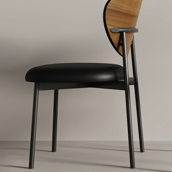 Modern Mid-Century Leather & Metal Upholstered Dining Chair With Backrest For Dining Room - Image 10