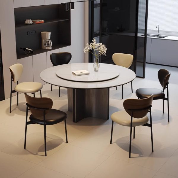 Modern Mid-Century Leather & Metal Upholstered Dining Chair With Backrest For Dining Room - Image 19