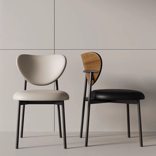 Modern Mid-Century Leather & Metal Upholstered Dining Chair With Backrest For Dining Room - Image 11