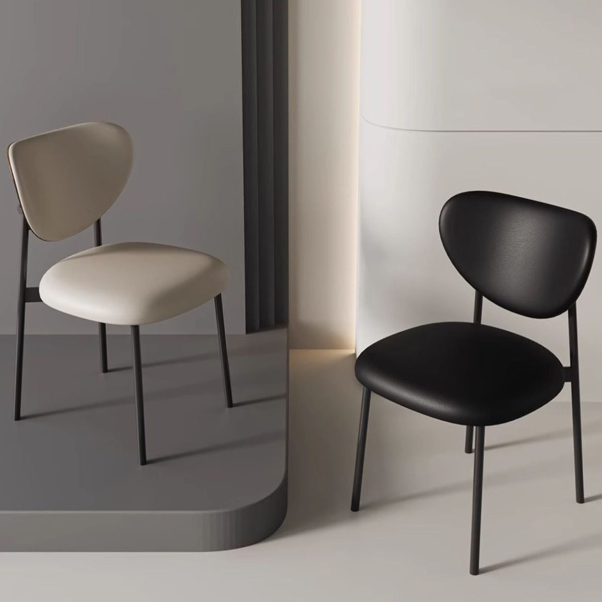Modern Mid-Century Leather & Metal Upholstered Dining Chair With Backrest For Dining Room - Image 12