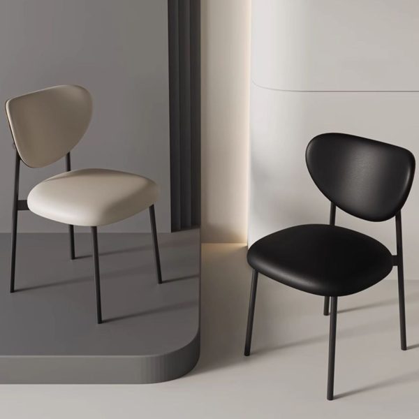 Modern Mid-Century Leather & Metal Upholstered Dining Chair With Backrest For Dining Room - Image 12