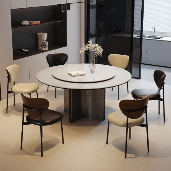 Modern Mid-Century Leather & Metal Upholstered Dining Chair With Backrest For Dining Room - Image 13