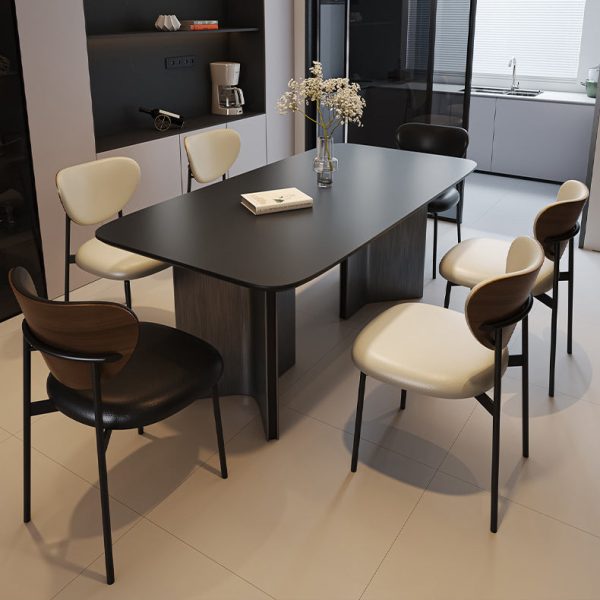 Modern Mid-Century Leather & Metal Upholstered Dining Chair With Backrest For Dining Room - Image 14