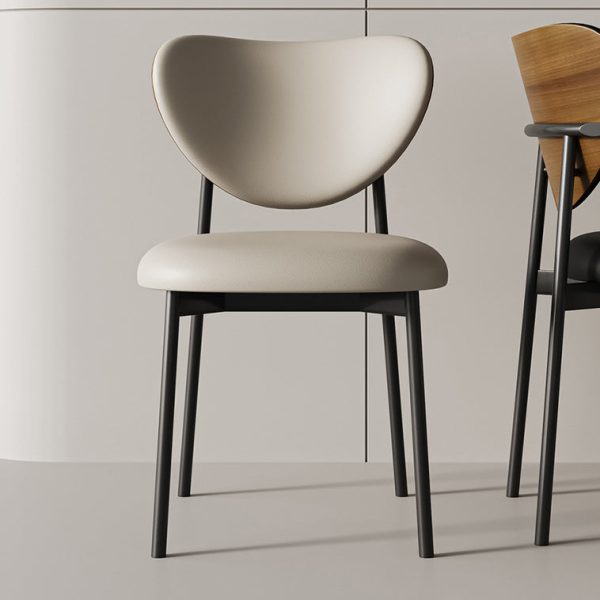 Modern Mid-Century Leather & Metal Upholstered Dining Chair With Backrest For Dining Room - Image 16