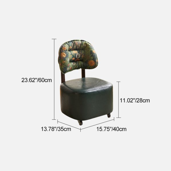 Modern Mid-Century Leather & Linen Metal Rounded Square Low Stool With Backrest And Mobility For Living Room - Image 4