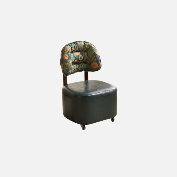 Modern Mid-Century Leather & Linen Metal Rounded Square Low Stool With Backrest And Mobility For Living Room - Image 10