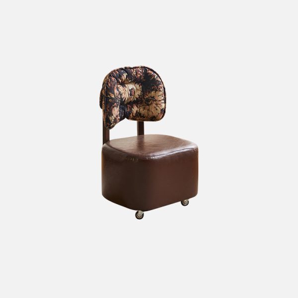 Modern Mid-Century Leather & Linen Metal Rounded Square Low Stool With Backrest And Mobility For Living Room - Image 11