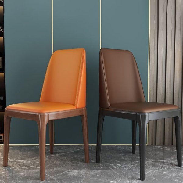 Modern Minimalist Leather And Solid Wood Square Upholstered Dining Chair With Backrest For Living Room