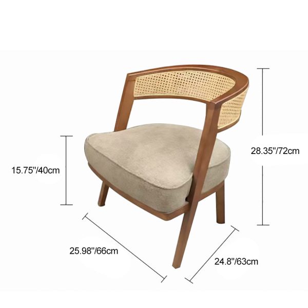 Traditional Japanese Rattan & Wood Weaving Accent Chair With Backrest For Living Room And Dining Room - Image 5