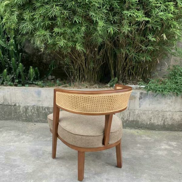 Traditional Japanese Rattan & Wood Weaving Accent Chair With Backrest For Living Room And Dining Room - Image 2