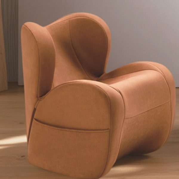Modern Minimalist Linen & Velvet EPS Curved Accent Chair With Backrest And Storage Pocket For Living Room - Image 2