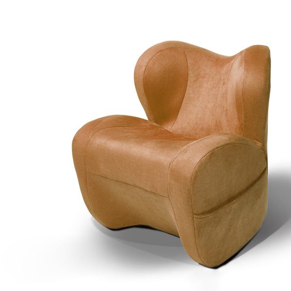 Modern Minimalist Linen & Velvet EPS Curved Accent Chair With Backrest And Storage Pocket For Living Room - Image 9